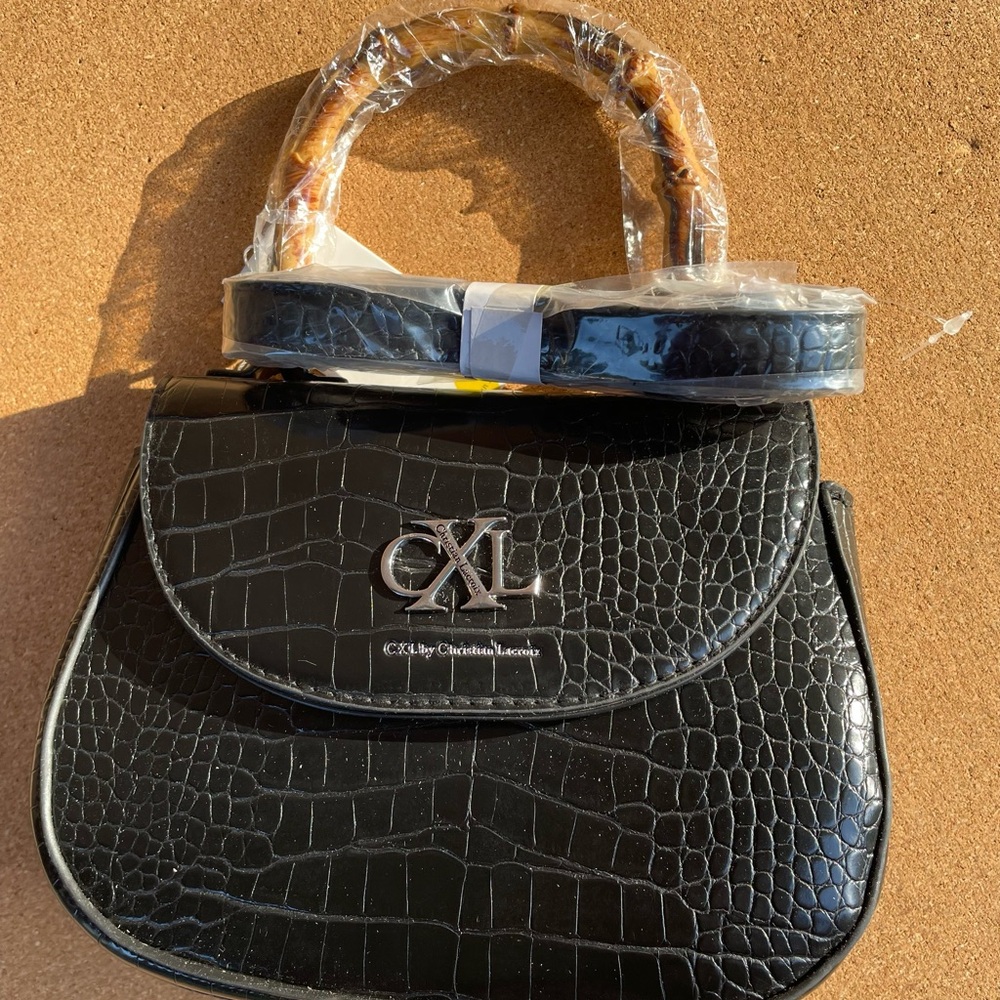 NWT CXL By Christian Lacroix Cote Top Handle Croco Crossbody Bag Black